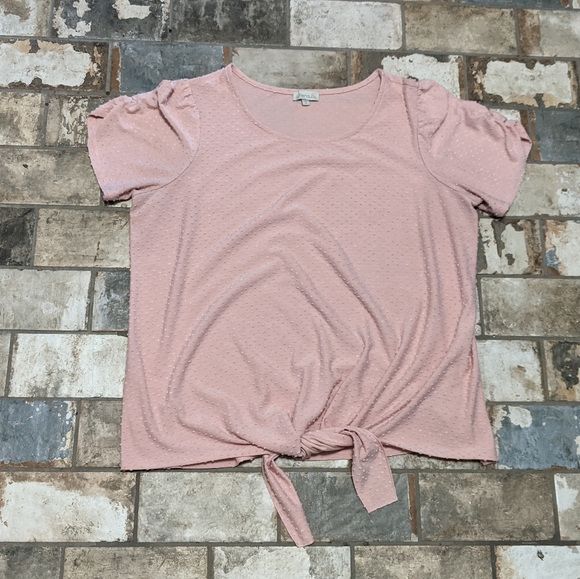 Chenault 1x Pink Tie Front Short Sleeve Blouse - Picture 7 of 8